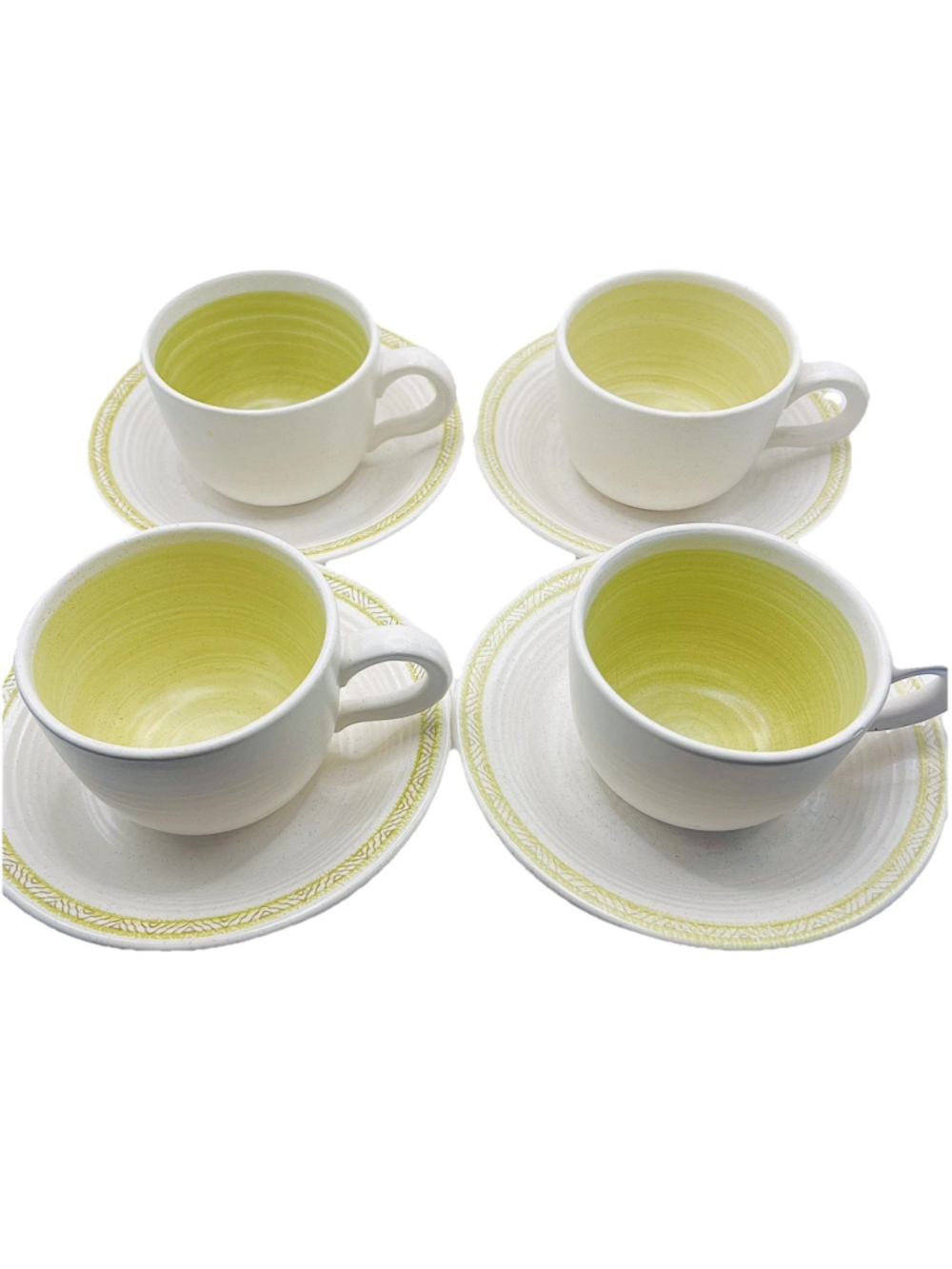 Set of 4 Franciscan Hacienda Vintage Green Coffee Mugs Cups Saucers Earthenware